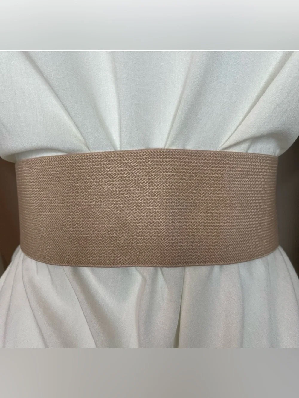 Brown square buckle with rhinestones details elastic waistband belt